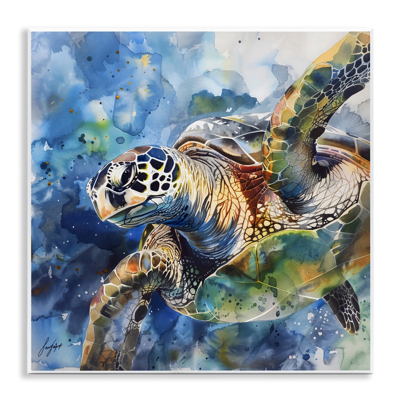 Stupell Industries Watercolor Splatter Sea Turtle Wall Plaque Art, design by Creative Studio